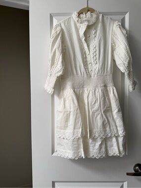 Women’s White Tiered Mini Dress with Smocked Waist